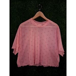 Nike Air Women’s Mesh Crop Top Coral Chalk Pink Logo AOP DV8245-611 Size Large L